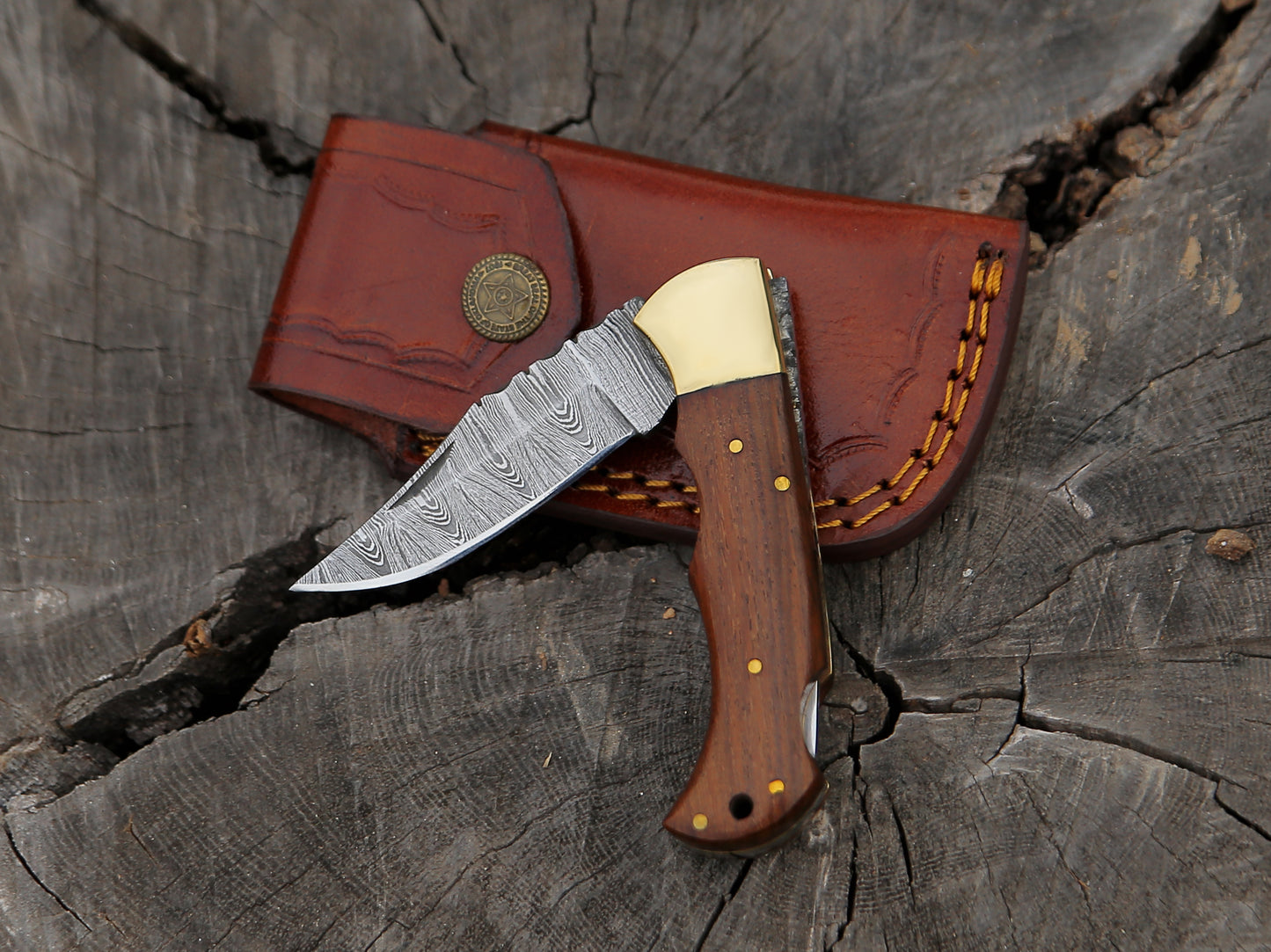 ALFARI Damascus Folding Pocket Knife For Men Deal For Camping Outdoor Hiking With Sheath Ideal For  1
