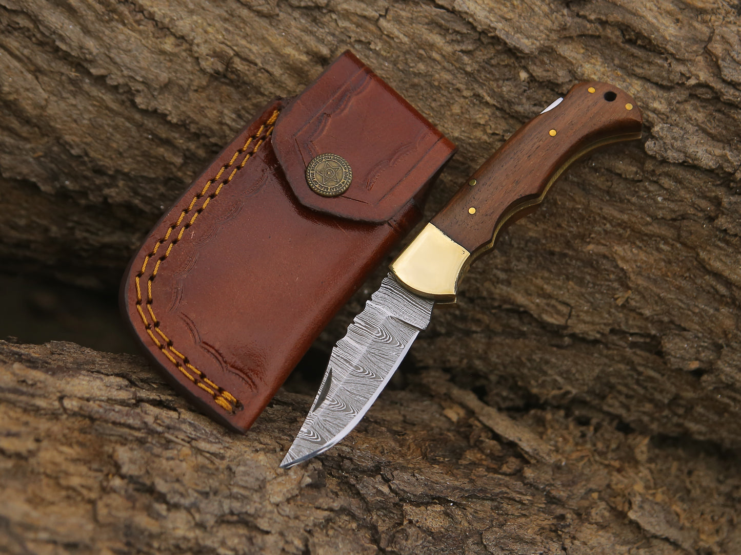 ALFARI Damascus Folding Pocket Knife For Men Deal For Camping Outdoor Hiking With Sheath Ideal For  3