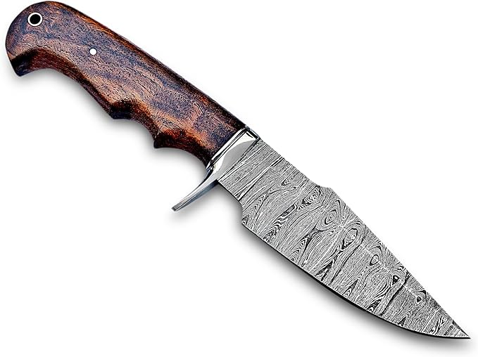 Handmade 10 Damascus Hunting Knife  Bushcraft Fixed Blade Hunting Knife With Sheath And Rose Wood H 3