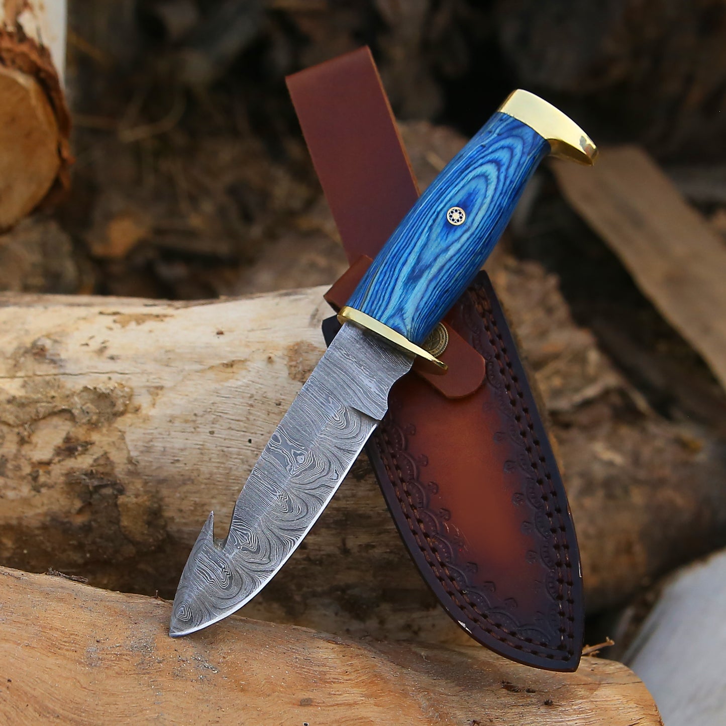 ALFARI Handmade Damascus Steel Fixed Blade Skinning Hunting Knife With Gut Hook Best For Outdoor Ca 1