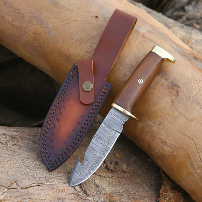 ALFARI Handmade Damascus Steel Fixed Blade Skinning Hunting Knife With Gut Hook Best For Outdoor Ca 1