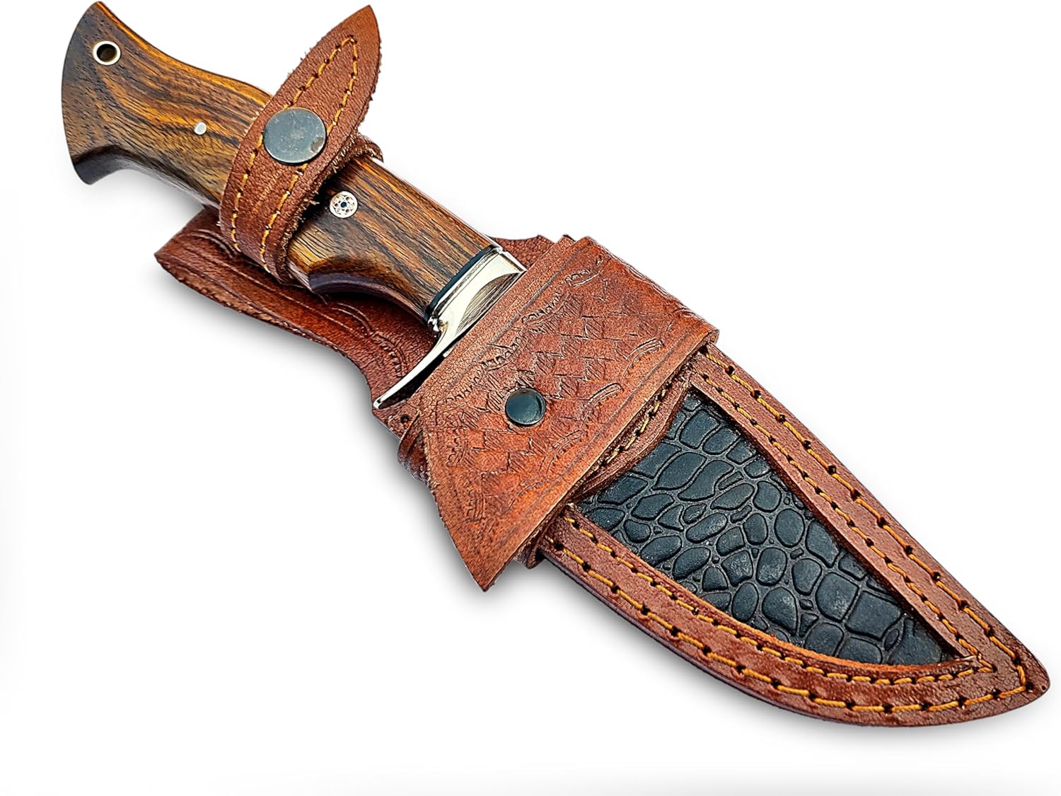 Handmade 10 Inch Damascus Hunting Knife  Bushcraft Fixed Blade Hunting Knife With Sheath And Rose W 6