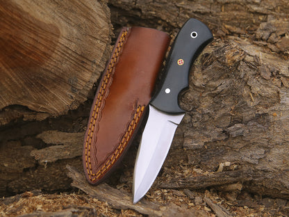 Handmade D2 Steel Fixed Blade Skinning Hunting Knife With Gut Hook Best For Outdoor Camping (Black MICARTA))