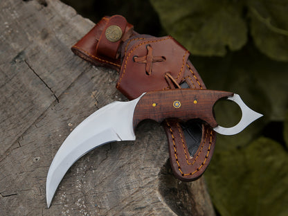 Karambit Knife Fixed Blade with Sheath Claw Knife wood Handle Sharp Blade Camping Knives Karambits for Men