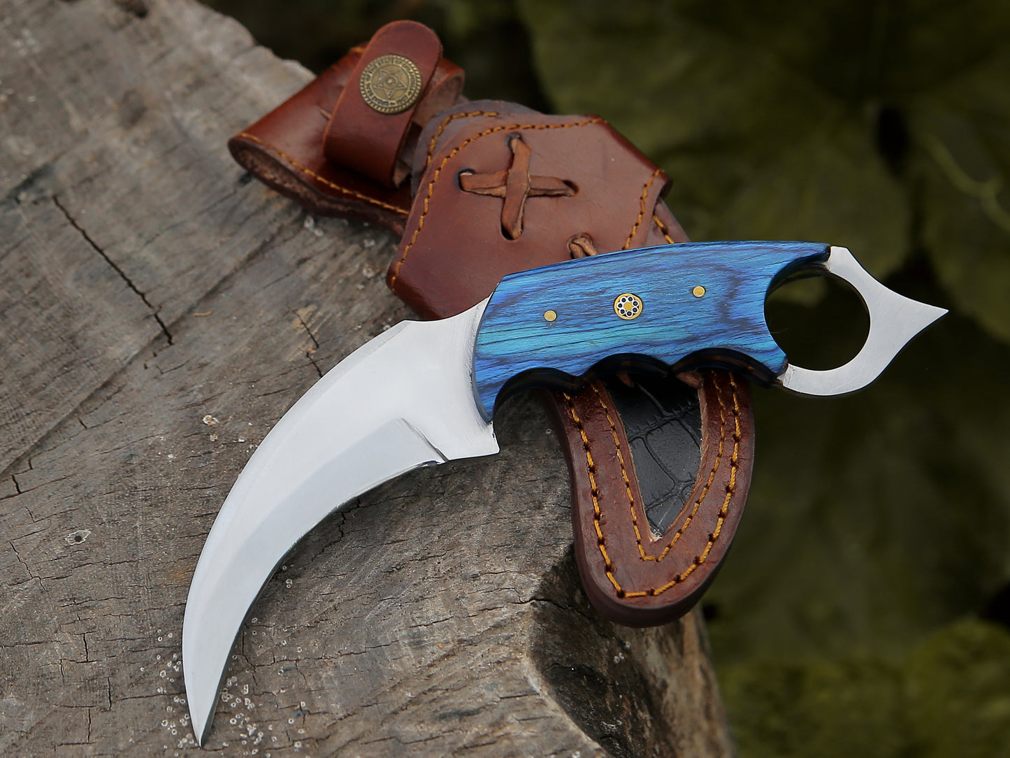 Karambit Knife Fixed Blade with Sheath Claw Knife Blue Handle Sharp Blade Camping Knives Karambits for Men
