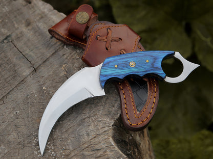 Karambit Knife Fixed Blade with Sheath Claw Knife Blue Handle Sharp Blade Camping Knives Karambits for Men