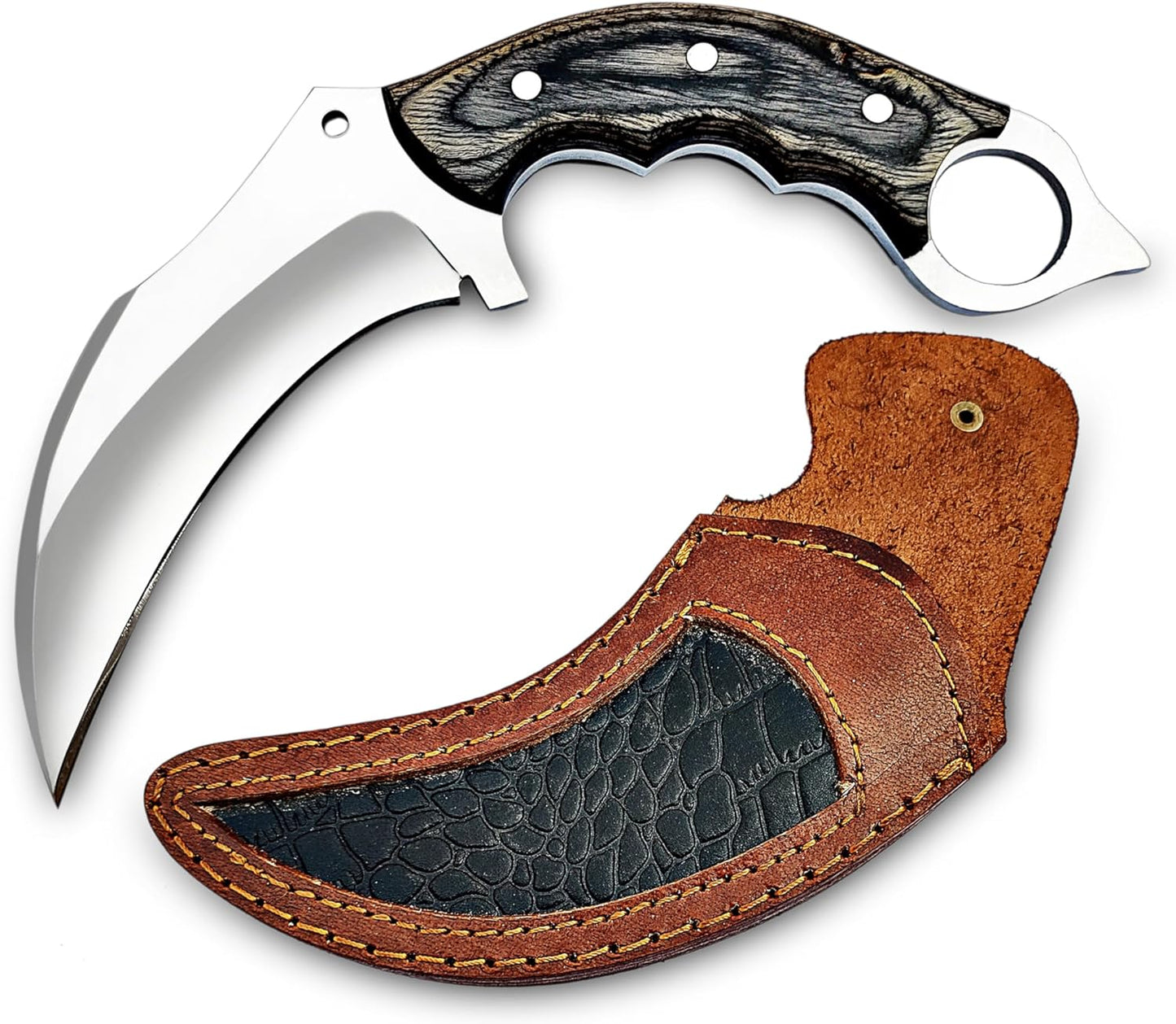 Karambit Knife - Fixed Blade with Sheath - Claw Knife wood Handle Sharp Blade Karambits for Men & Women EDC