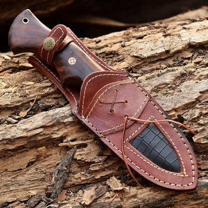 Handmade Damascus Hunting Knife With Leather Sheath  Ideal For Skinning Camping Outdoor  Best Gift  4