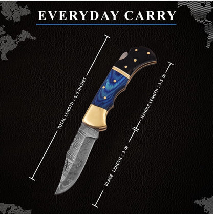 Damascus Pocket Knife With Clip  65 Handmade Folding Knife With Sheath  Pocket Knife Men  Damascus  2