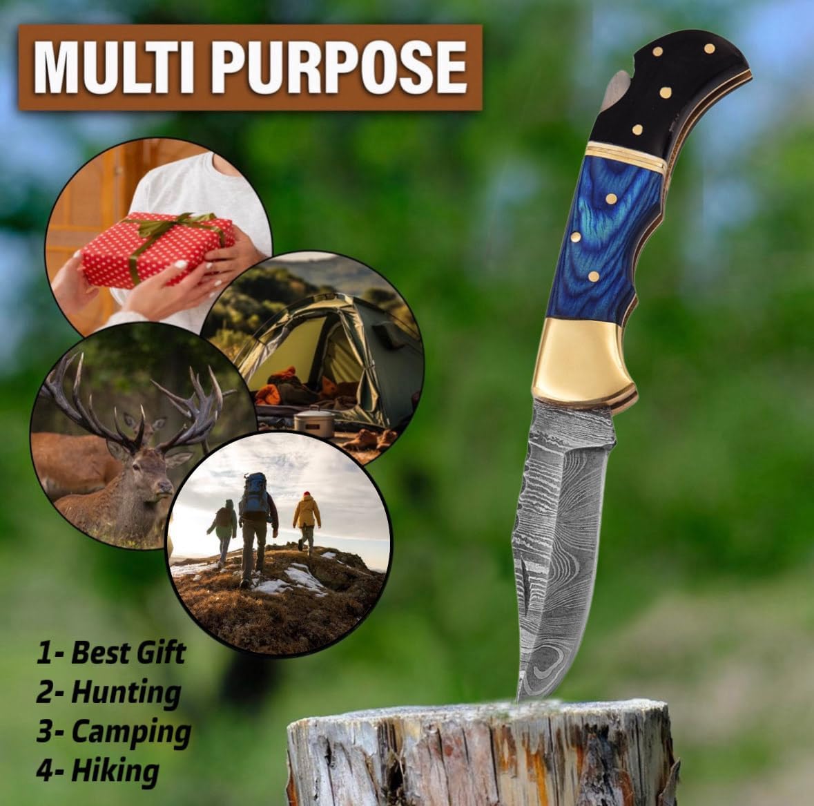 Damascus Pocket Knife With Clip  65 Handmade Folding Knife With Sheath  Pocket Knife Men  Damascus  3