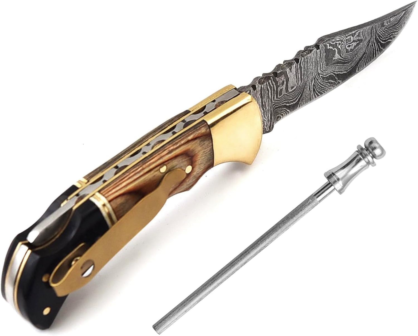 Damascus Pocket Knife With Clip  65 Handmade Folding Knife With Sheath  Pocket Knife Best Gift For  1