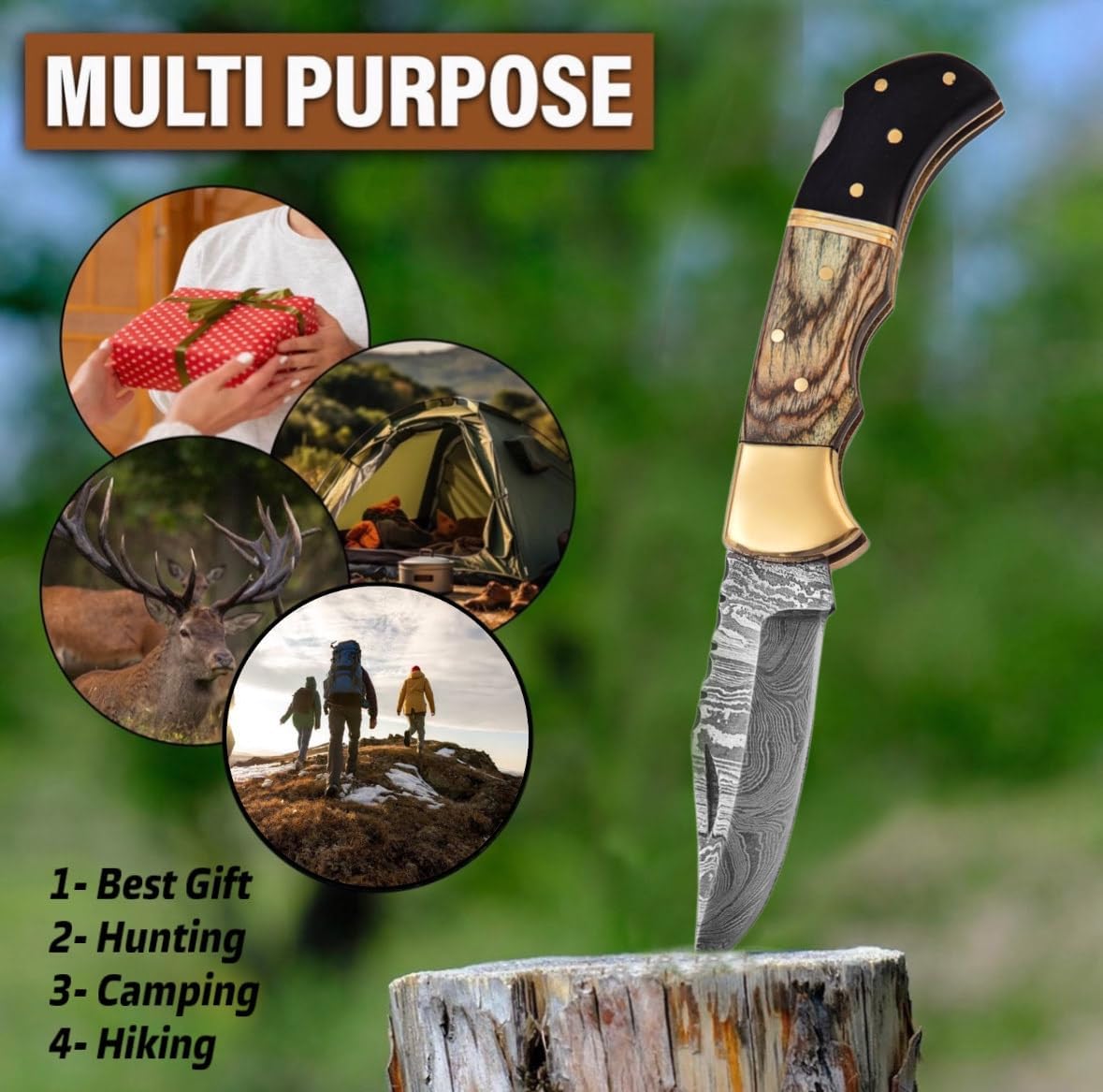 Damascus Pocket Knife With Clip  65 Handmade Folding Knife With Sheath  Pocket Knife Best Gift For  3