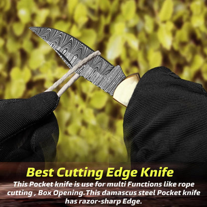 Damascus Pocket Knife With Clip  65 Handmade Folding Knife With Sheath  Pocket Knife Best Gift For  4