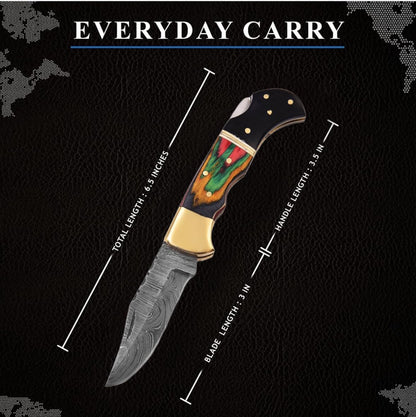 Damascus Pocket Knife With Clip  65 Handmade Folding Knife With Sheath  Pocket Knife Men  Good For  2