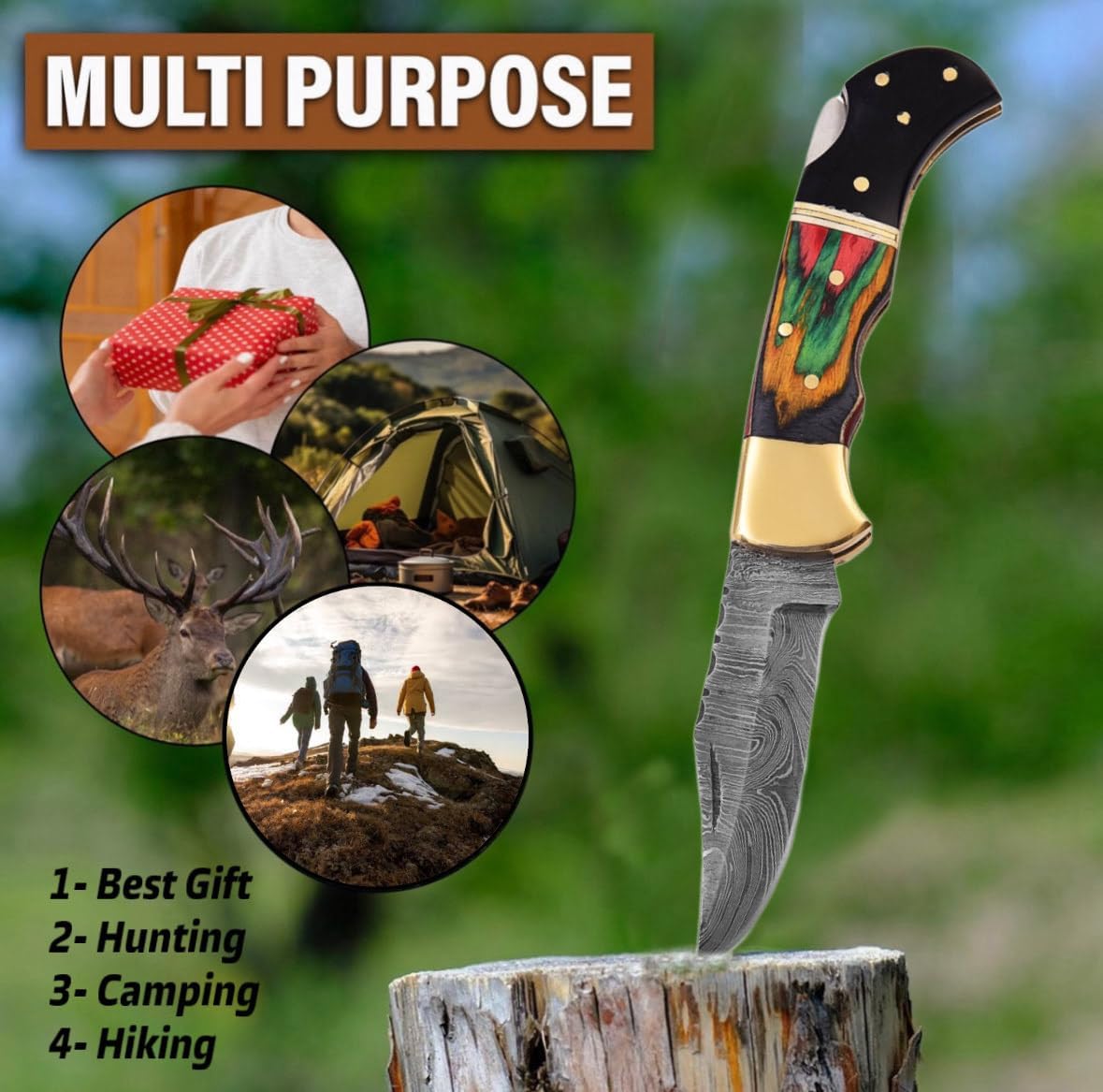 Damascus Pocket Knife With Clip  65 Handmade Folding Knife With Sheath  Pocket Knife Men  Good For  3