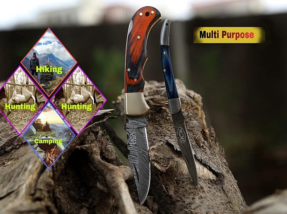 Pocket Knife 4 Pcs Set 65 Handmade Damascus Folding Knife Back Lock Knife Damascus Hunting Knife Wi 1