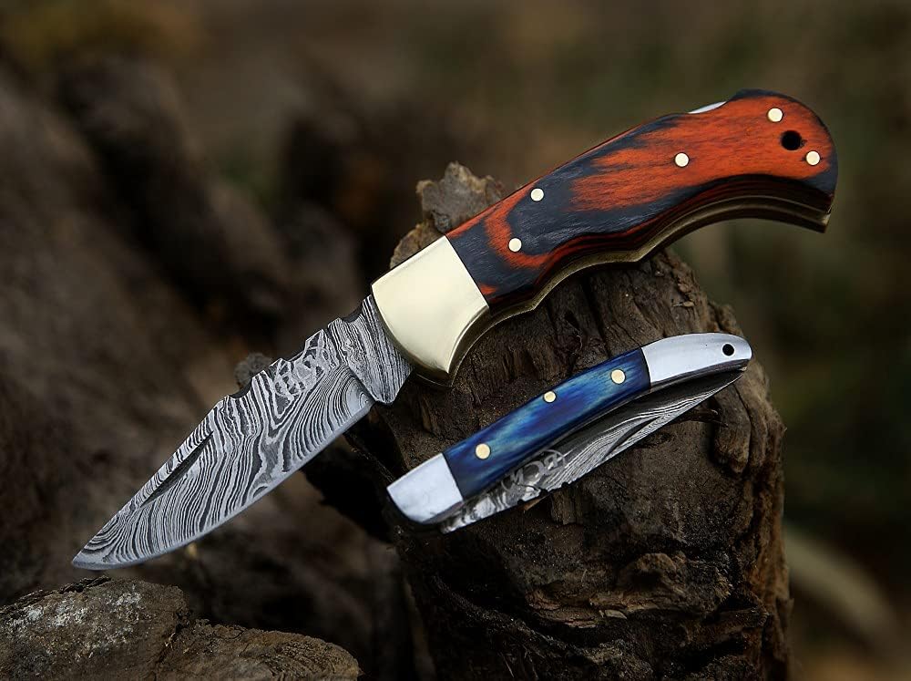 Pocket Knife 4 Pcs Set 65 Handmade Damascus Folding Knife Back Lock Knife Damascus Hunting Knife Wi 3
