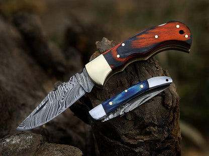 Pocket Knife 4 Pcs Set 65 Handmade Damascus Folding Knife Back Lock Knife Damascus Hunting Knife Wi 3