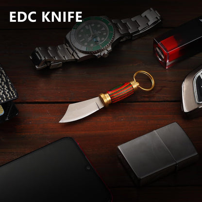 Mini Keychain Knife 335 Inch Stainless Steel Fixed Blade Knife With Leather Sheath Wood Handle EDC  2