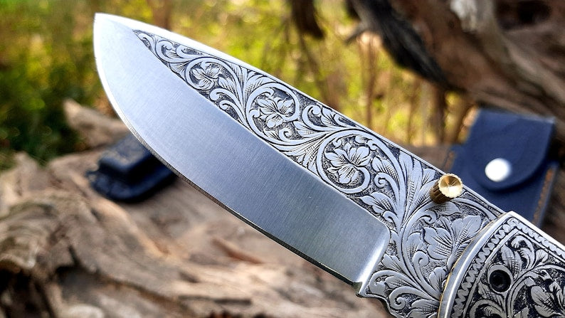 Engraved Fold Knife  Prestigious Handmade Engraved Fold Pocket Knife  D2 Steel Engraved Blade Foldi 3
