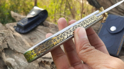Engraved Fold Knife  Prestigious Handmade Engraved Fold Pocket Knife  D2 Steel Engraved Blade Foldi 4