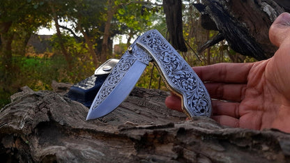 Engraved Fold Knife  Prestigious Handmade Engraved Fold Pocket Knife  D2 Steel Engraved Blade Foldi 6