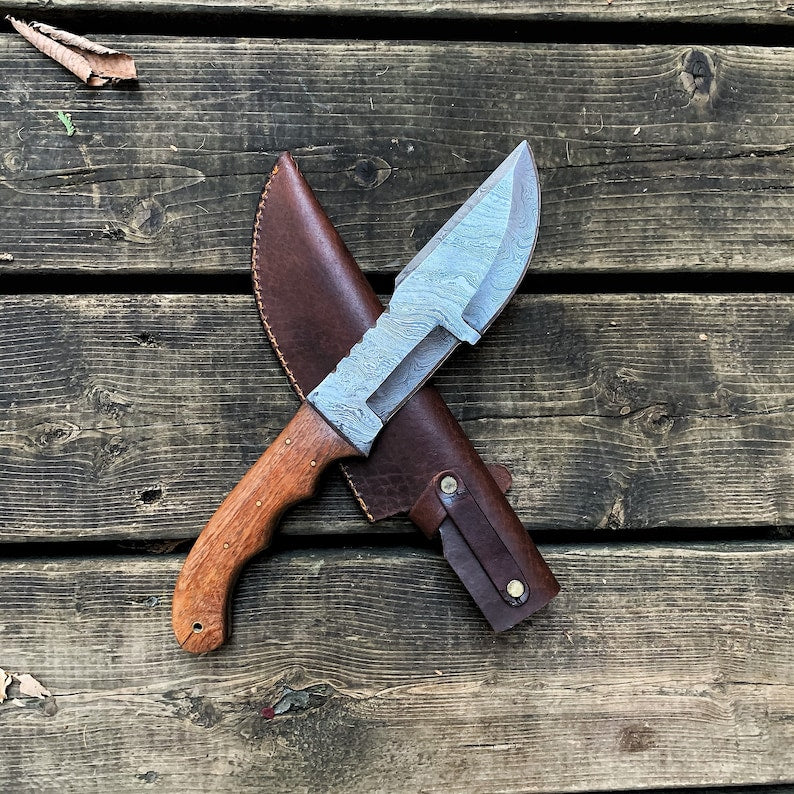 Hand Made Damascus Steel Tracker Knife For Hunting Camping fishing And All Outdoor Activities With Walnut Wood Handle