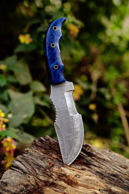 Damascus Handmade Tracker Knife 11 Damascus Steel Hunting Knife Micarta Rose Wood Handle Full Tang  3