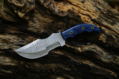 Damascus Handmade Tracker Knife 11 Damascus Steel Hunting Knife Micarta Rose Wood Handle Full Tang  1