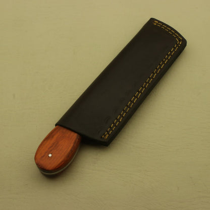 Custom Handmade Carbon Steel Full Tang Rose Wood Bull Cutter Knife With Leather Sheath Personalized 5