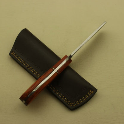 Custom Handmade Carbon Steel Full Tang Rose Wood Bull Cutter Knife With Leather Sheath Personalized 4