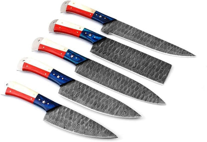 Chef Knife Set Kitchen Knife Set American Flag Handle Style Knife Set Handmade Damascus Steel Chef  2