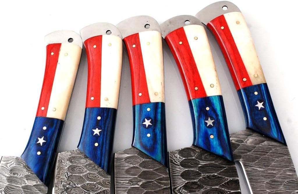 Chef Knife Set Kitchen Knife Set American Flag Handle Style Knife Set Handmade Damascus Steel Chef  1