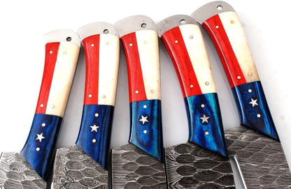 Chef Knife Set Kitchen Knife Set American Flag Handle Style Knife Set Handmade Damascus Steel Chef  1