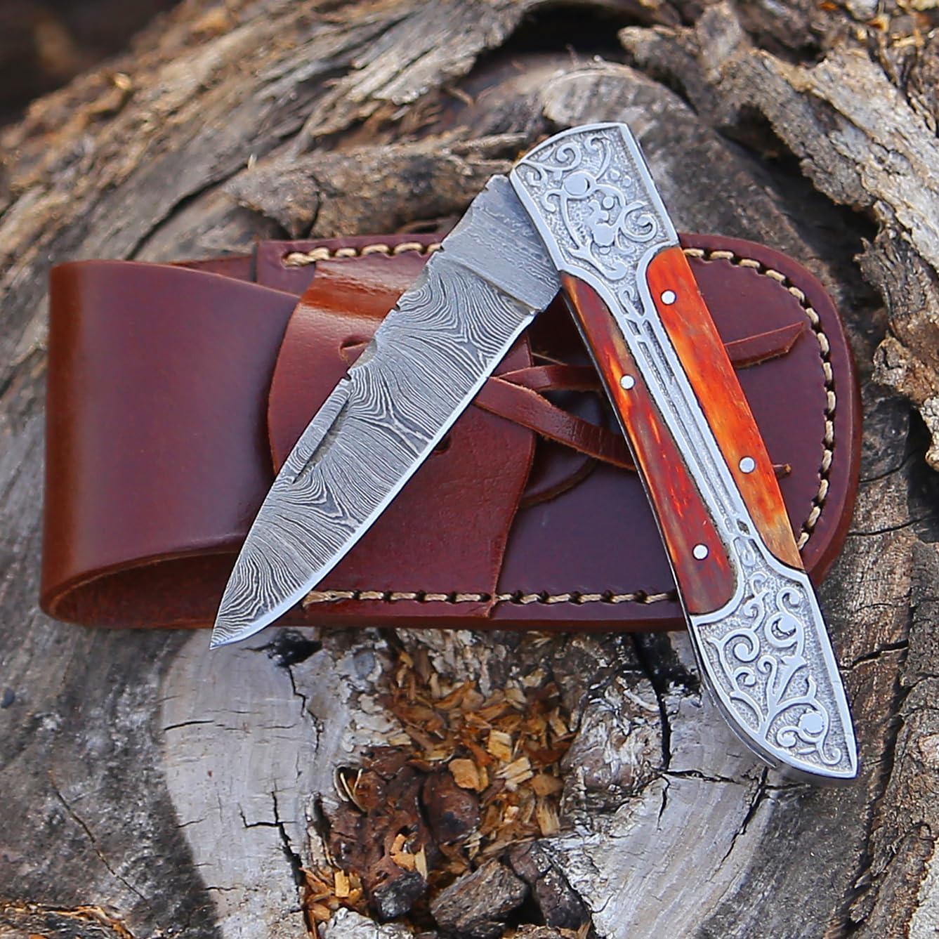 Damascus Pocket Folding Knife With Lockback Lightweight MultiTool For Camping Outdoor Hunting Survi 2