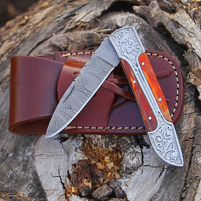 Damascus Pocket Folding Knife With Lockback Lightweight MultiTool For Camping Outdoor Hunting Survi 2