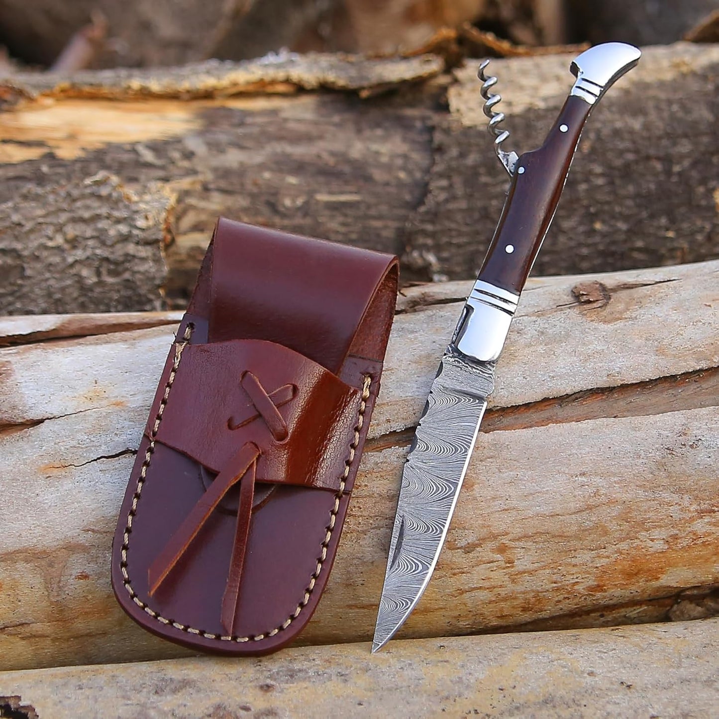 Damascus Pocket Folding Knife With Sheath Laguiole Lightweight MultiTool For Camping Outdoor Huntin 1