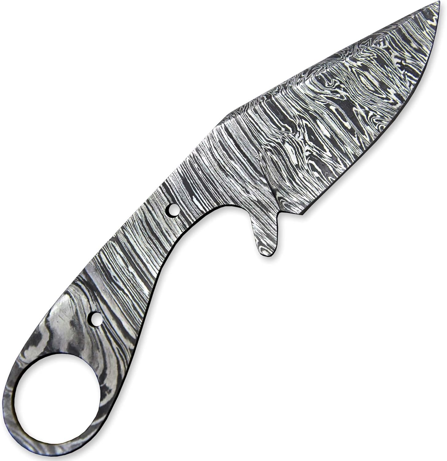 Damascus Steel outdoor knife Blank, Tactical, Survival, Camping, Knife Making kit, Skinner knife Blank Blade EDC