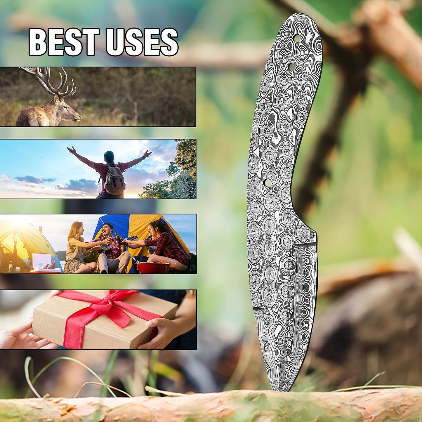 Damascus Steel Outdoor Knife Blank Tactical Survival Camping Knife Making Kit Skinner Knife Blank B 1