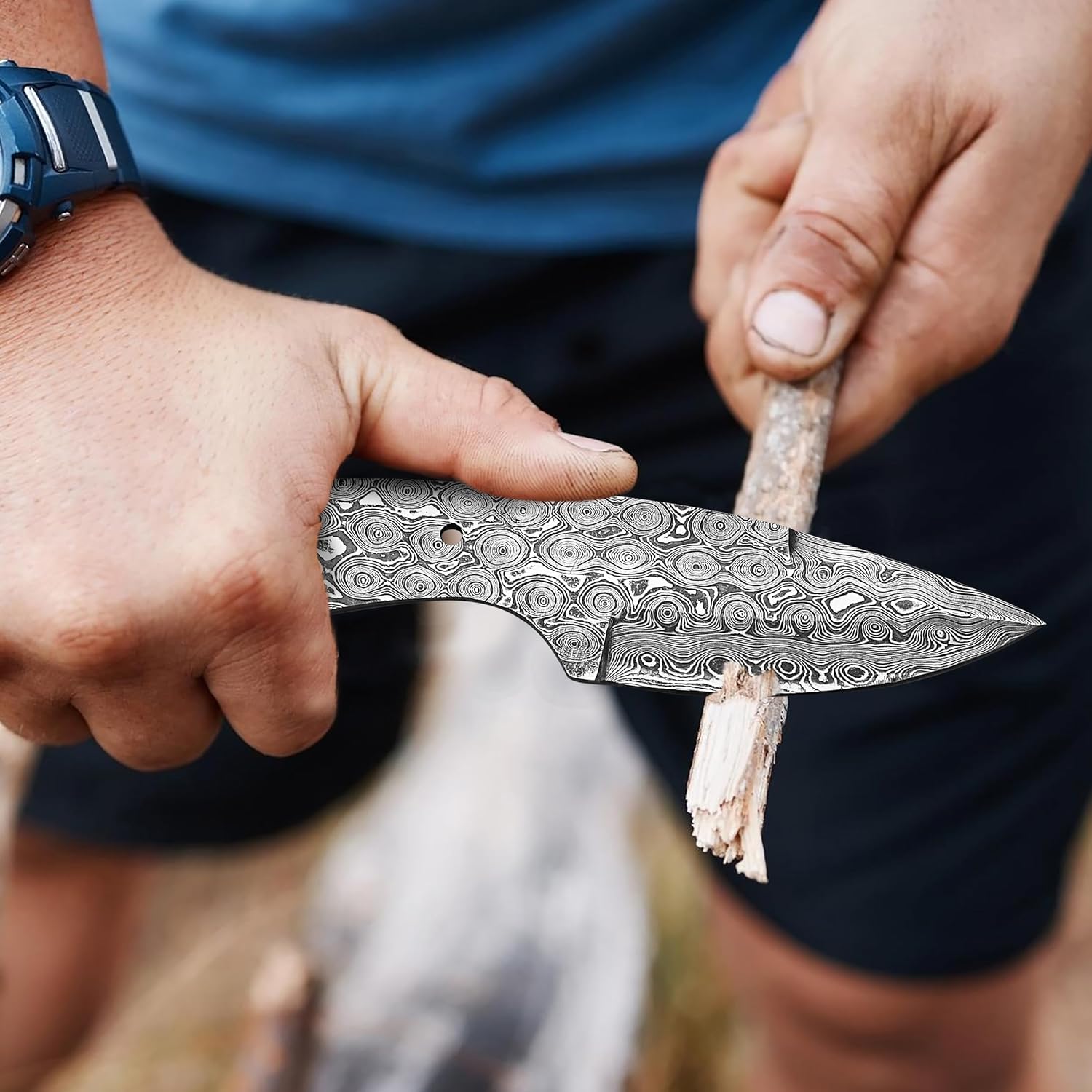 Damascus Steel Outdoor Knife Blank Tactical Survival Camping Knife Making Kit Skinner Knife Blank B 2