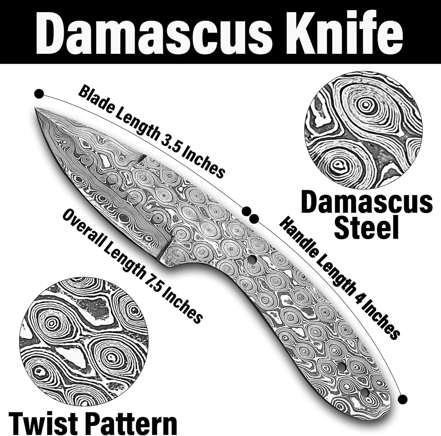 Damascus Steel Outdoor Knife Blank Tactical Survival Camping Knife Making Kit Skinner Knife Blank B 3
