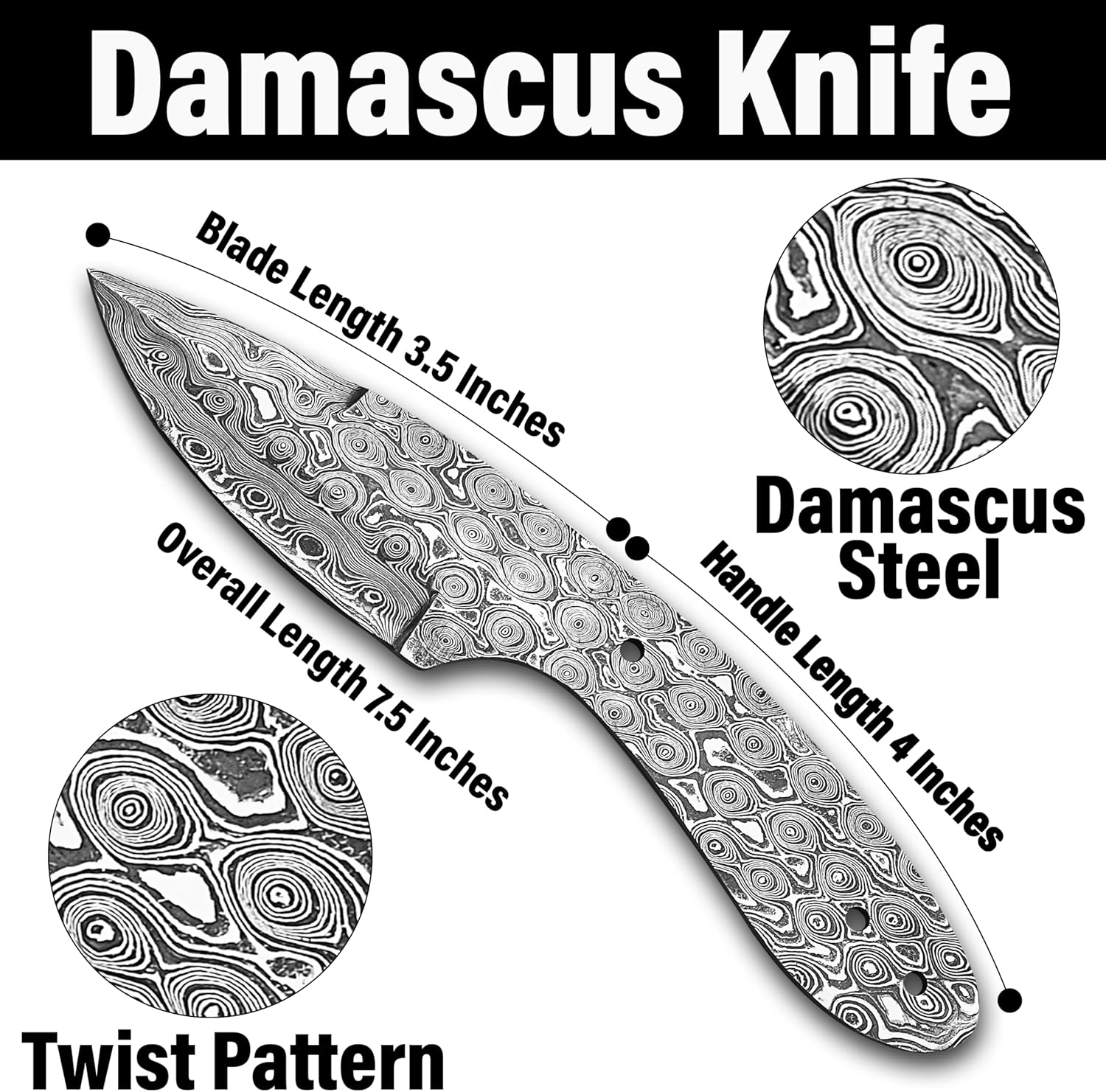 Damascus Steel Outdoor Knife Blank Tactical Survival Camping Knife Making Kit Skinner Knife Blank B 3