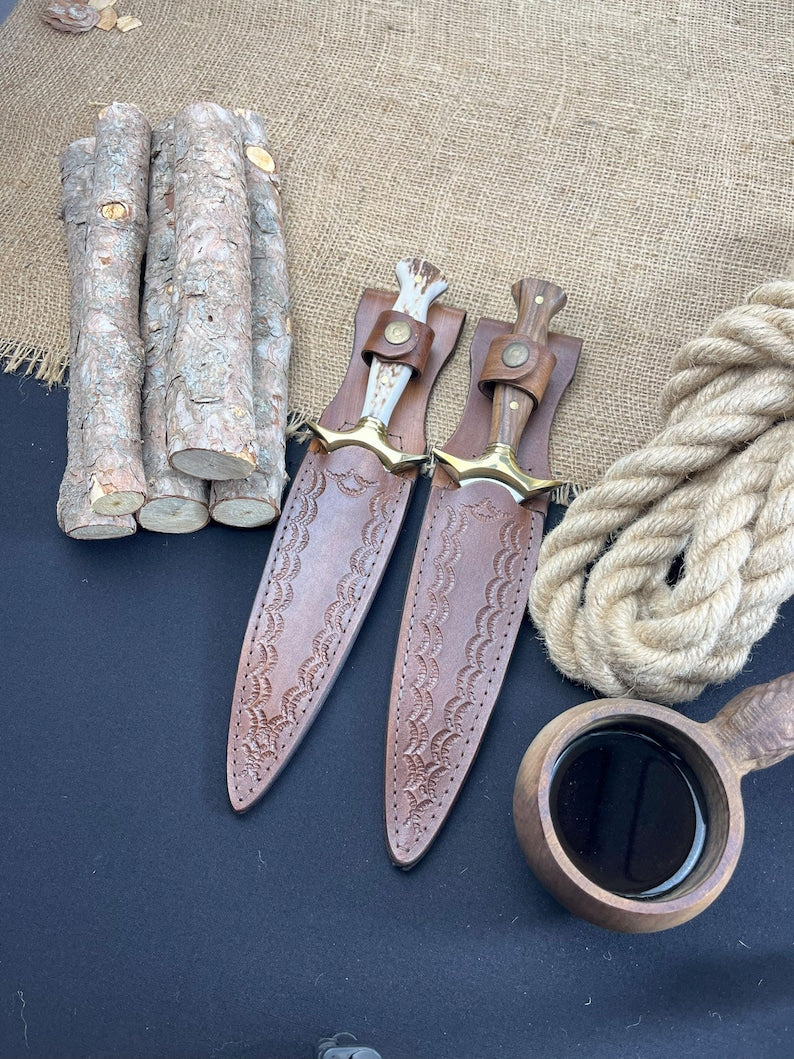 Lot Of 2 Handmade D2 Steel Dagger Knife Hunting Knife With Leather Sheath Best Gift Your Charismas  1