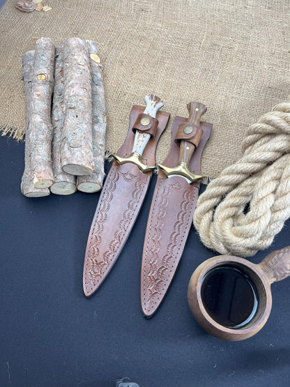 Lot Of 2 Handmade D2 Steel Dagger Knife Hunting Knife With Leather Sheath Best Gift Your Charismas  1