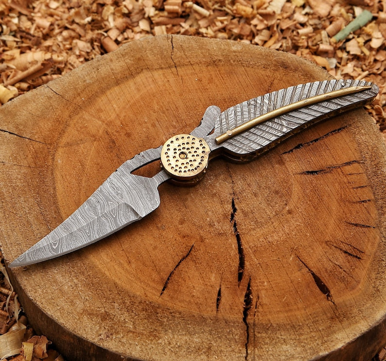 Damascus Leaf Knife Folding Knife Damascus Knives Gift For Him Engraved Handle Handmade Knife Chris 1
