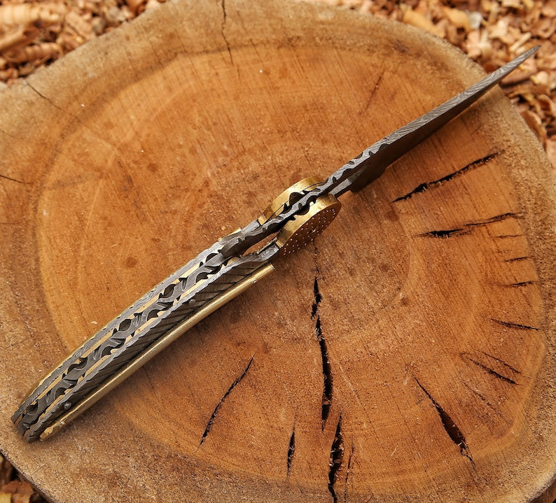 Damascus Leaf Knife Folding Knife Damascus Knives Gift For Him Engraved Handle Handmade Knife Chris 2