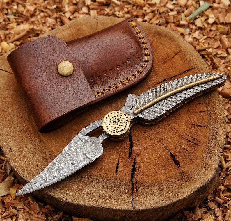 Damascus Leaf Knife Folding Knife Damascus Knives Gift For Him Engraved Handle Handmade Knife Chris 3