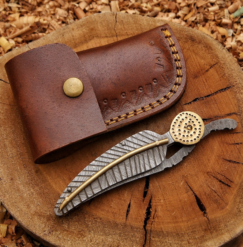 Damascus Leaf Knife Folding Knife Damascus Knives Gift For Him Engraved Handle Handmade Knife Chris 4