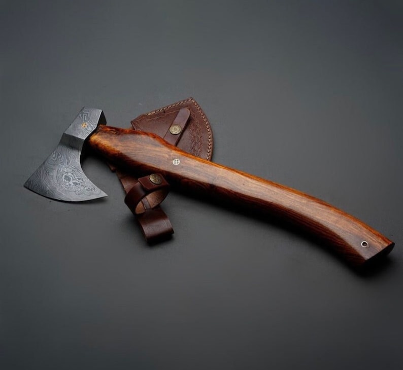 Custom Handmade Damascus Steel Axe With Leather Sheath Gift for Him Gift for Her Anniversary Gift Birthday Present Chris