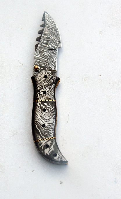 Damascus Leaf Pocket Knife Everyday Carry Folding Knife Hand Forged Damascus Hunting Knife Best Gif 4